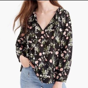 J.Crew Liberty Fabrics Poppy Dreams Floral Peasant Blouse Sz S Black Petal Pink